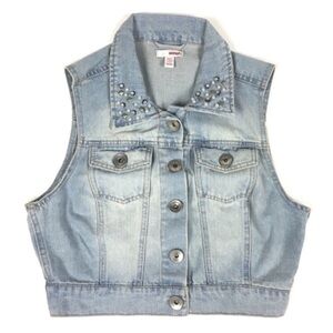 BONGO Denim Vest Jean Crop Light Wash Studs 90s Y2K Vibes Grunge Rock Medium